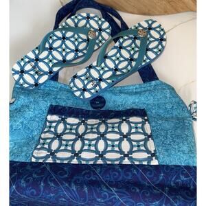 Brighton Blue Turquoise Quilt Tote Bag With Matching Flip Flops Sandals Size 7